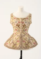 Gilet de femme en lin brodé vert et rose, 1700s